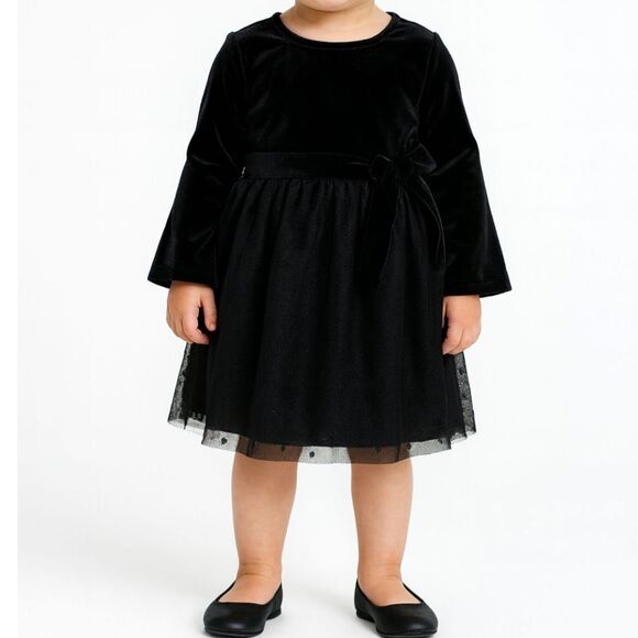 Lil Lemons NWT  Girls black velvet and lace long sleeve dress Size 4T - Picture 1 of 9